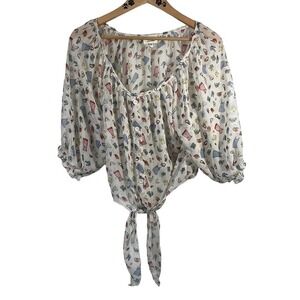 Vintage Lashes Sheer Crop Top Boho Print Coachella XL